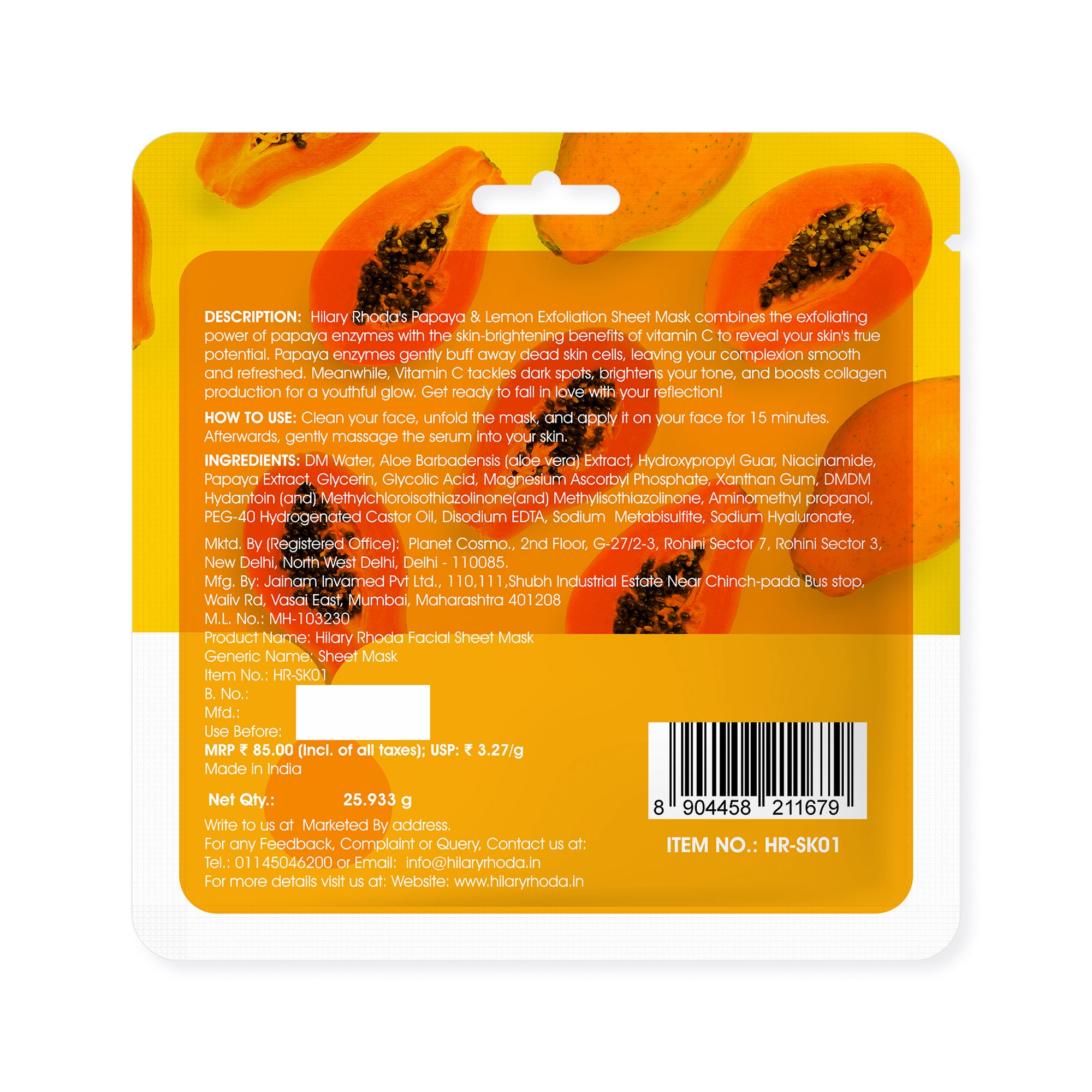 Papaya & Lemon Exfoliation Sheet Mask