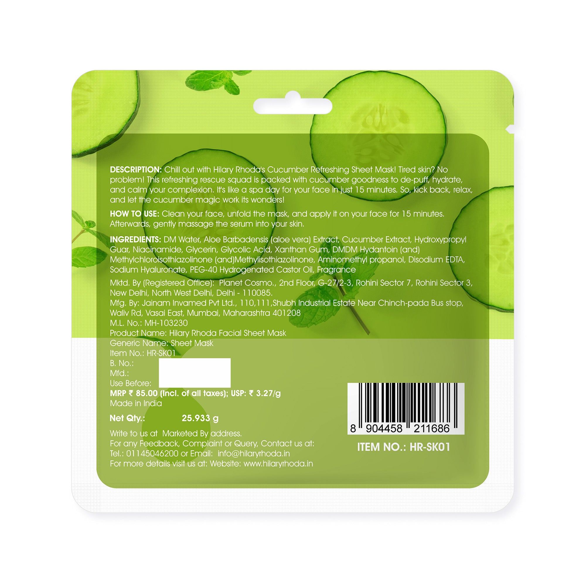 Cucumber Refreshing Sheet Mask