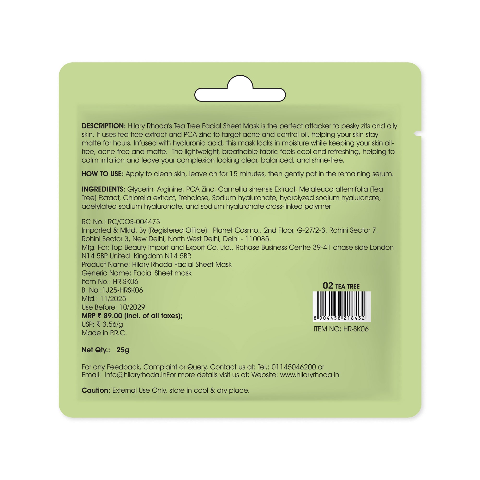 Hilary Rhoda Tea Tree Facial Sheet Mask